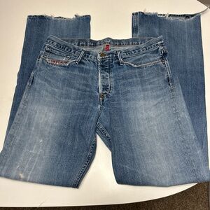 Menโs Earnest sewn mid rise designer faded vintage denim jeans size 34 x 34